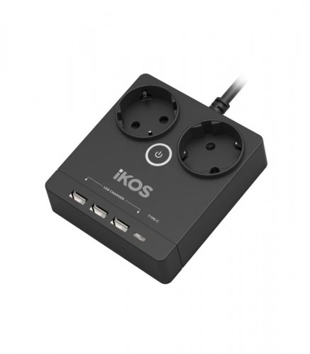 Мережевий фільтр-подовжувач IKOS F25S-CU 2 розетки/4USB/Type-C 1.5м black 0006-CEF