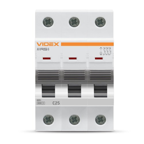 Автоматический выключатель Videx RESIST RS6 3п 25А С 6кА VF-RS6-AV3C25