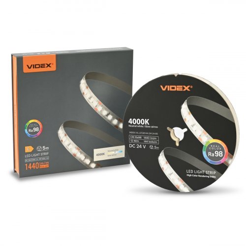 LED лента Videx 12W/м IP20 24V 4000K 144шт/м Ra98 5 метров VL-LST28144-24124-B5