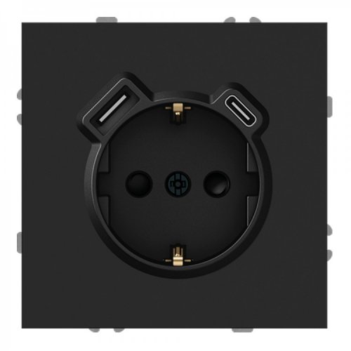 Розетка Ardero Soft ER123USB-B USB-A + USB-C 20W одинарная с заземлением черный 8647