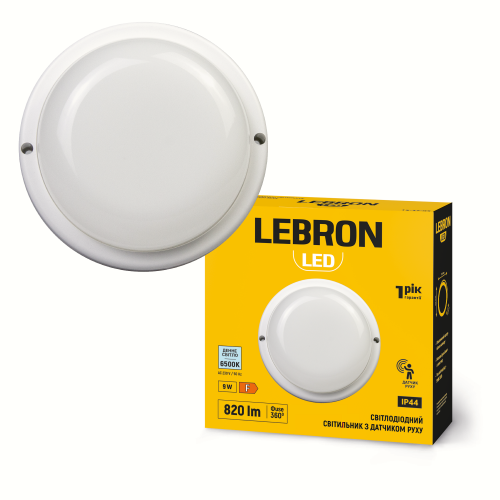 LED светильник ЖКХ с датчиком движения Lebron L-WLR-S-965 9W 6500K IP44 круг 15-37-03