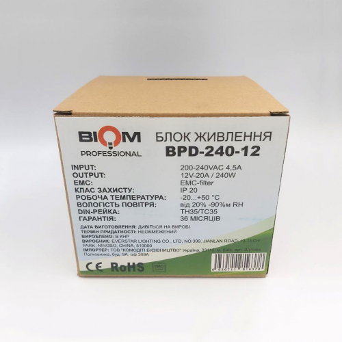 Блок живлення Biom на DIN-рейку TH35/ЕС35 360W 30A 12V IP20 BPD-360-12 21774