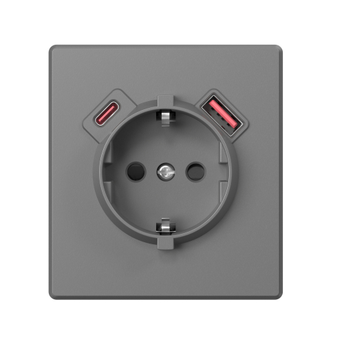 Розетка Videx Nota USB-A + USB-C 20W одинарная с заземлением серый графит VF-NT-SK1GUC-GR