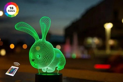 3D світильник "Кролик" з пультом+адаптер+батарейки (3ААА) 02-013