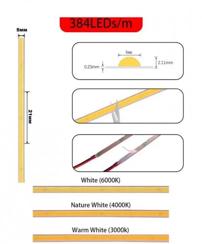 LED лента LT COB 384шт/м 10W/м 12V IP20 4000К 91012