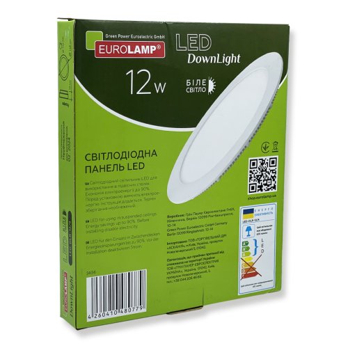 LED cветильник Downlight Eurolamp 12W 4000K LED-DLR-12/4