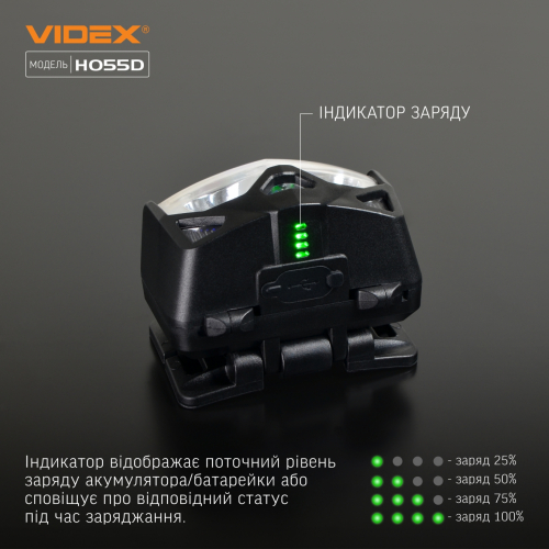 Налобный светодиодный аккумуляторный фонарь Videx H055D 500Lm 5000K IP65 VLF-H055D