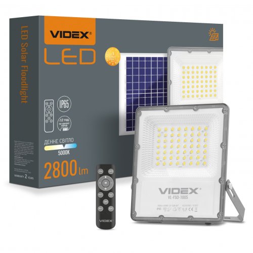 Світлодіодний LED прожектор на сонячній батареї автономний Videx 25W 5000К VL-FSO-1005
