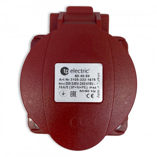 Розетка силова промислова TP Electric 5x16A 3P+N+PE із заземленням 75x75мм пряма 60-40-84