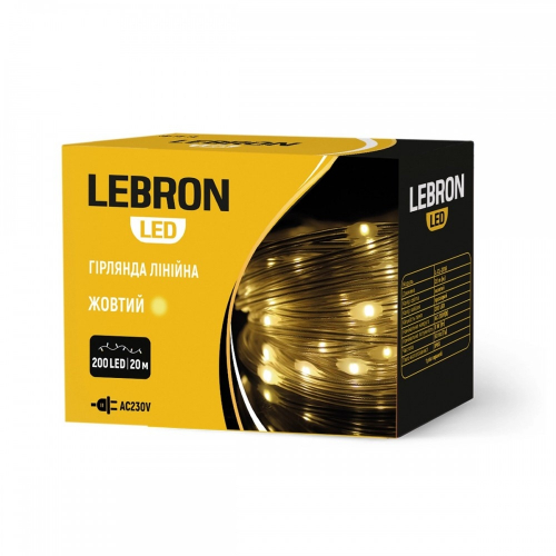 Led гирлянда Lebron L-CL-2018 линейная 200LED 20м IP65 желтый 15-18-18