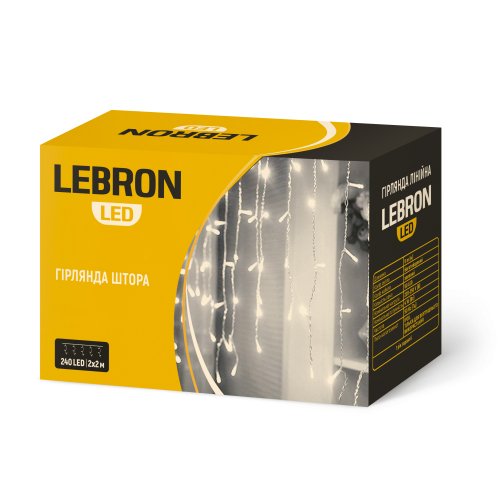 LED гирлянда Lebron штора 2x2м 240LED 220В желтая 15-18-75