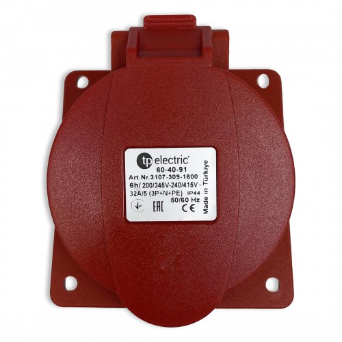 Розетка силова промислова TP Electric 5x32A 3P+N+PE із заземленням кутова 60-40-91