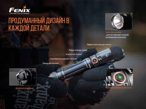 Портативный тактический светодиодный аккумуляторный LED фонарик Fenix 1700Lm 5600-6100К IP68 PD35 V3.0