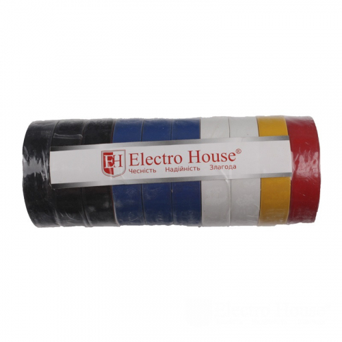 Ізоляційна стрічка Electrohouse асорті 0,15мм 18мм 11м упаковка 10шт EH-AHT-1810