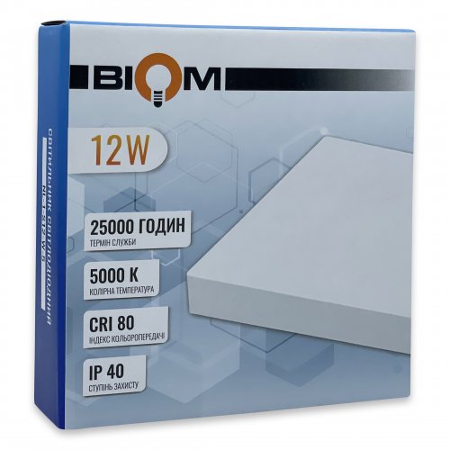 LED світильник накладний Biom 12W 5000К IP40 квадрат білий NL-1-S12-W-5 25791