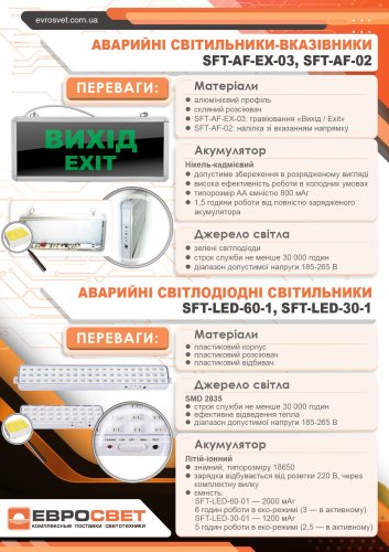 LED світильник аварійний Євросвітло SFT-LED-30-01 акумуляторний 1.2W 6400K IP20 000056724