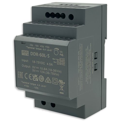 Изолированный DC/DC-преобразователь Mean Well на DIN-рейку 60W 10.8A 5V DDR-60L-5
