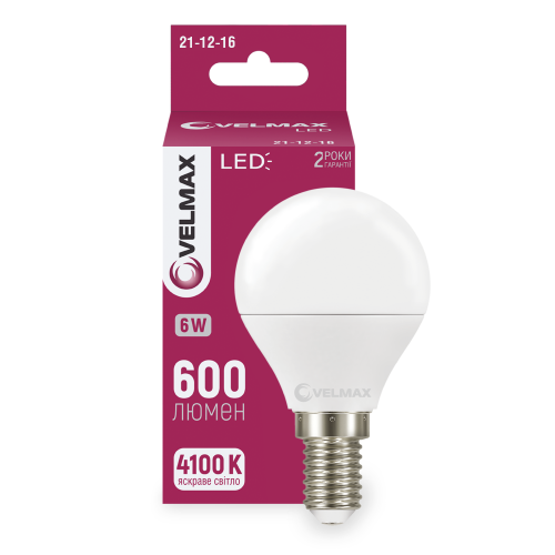 Світлодіодна LED лампа Velmax V-G45 6W Е14 4100K 21-12-16