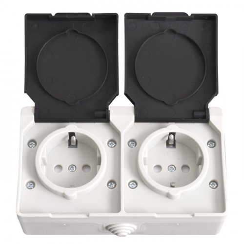 Розетка ELM OW-20EC IP54 накладная 2-ная с заземлением с крышкой 41-0044