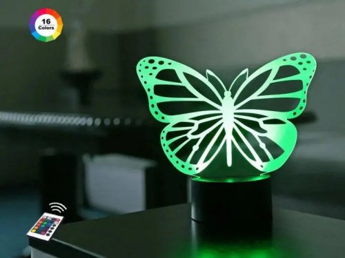 3D світильник "Метелик 2" з пультом+адаптер+батарейки (3ААА) 02-048
