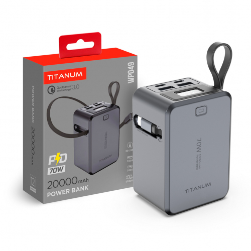 Портативное зарядное устройство (повербанк) TITANUM WP049 20000mAh PD70W Grey TPB-WP049-G