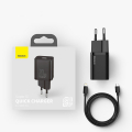 Мережевий зарядний пристрій Baseus Super Si Quick Charger 1C 20W Black з кабелем Type-C/iP 1m TZCCSUP-B01