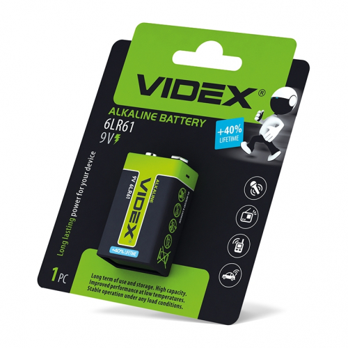 Батарейки лужні Videx 6LR61/9V (Крона)1pcs BLISTER 6LR61/9V/B