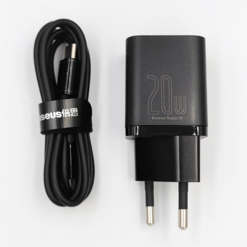 Мережевий зарядний пристрій Baseus Super Si Quick Charger 1C 20W Black з кабелем Type-C/iP 1m TZCCSUP-B01