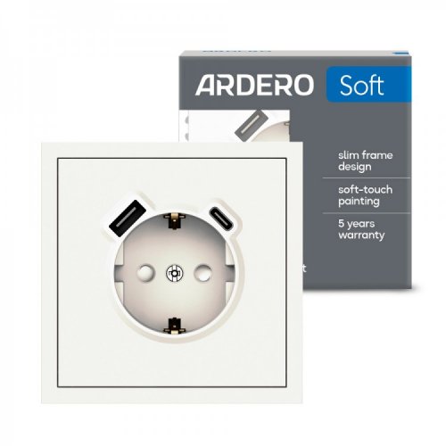 Розетка Ardero Soft ER123USB-W USB-A + USB-C 20W одинарная с заземлением белый 8636