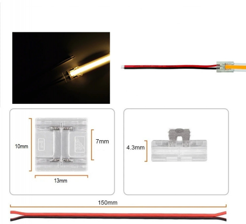 Конектор LT для світлодіодної стрічки COB 8мм 2pin з дротом 14см 22208