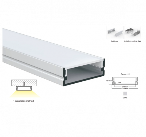 Комплект LEDBOX S профіль накладний алюм. LP-SL265 + розсіювач матовий 17384