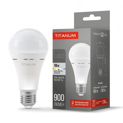 Світлодіодна акумуляторна LED лампа LED Titanum A68 10W E27 4000K TL-EMA68-10274