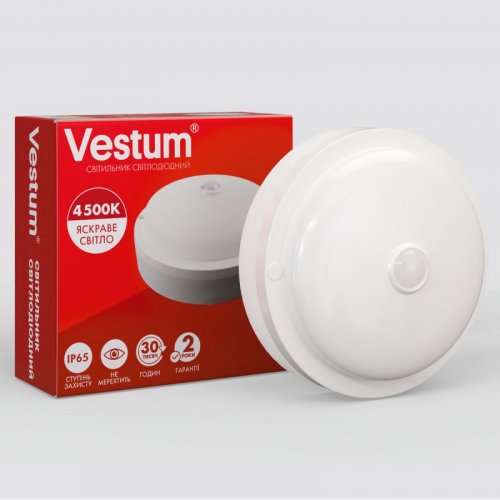 LED светильник Vestum ЖКХ 12W 4500K IP65 с датчиком движения круг 1-VS-7106