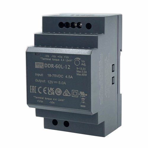 Изолированный DC/DC-преобразователь Mean Well на DIN-рейку 60W 5A 12V DDR-60L-12