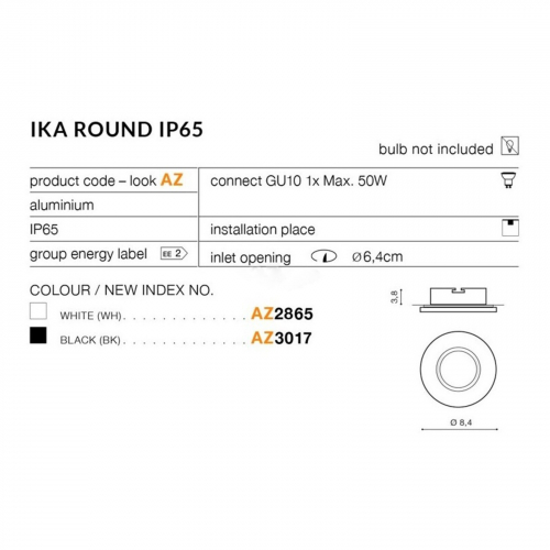 Точковий світильник Azzardo Ika Round IP65 BK GU10 AZ3017