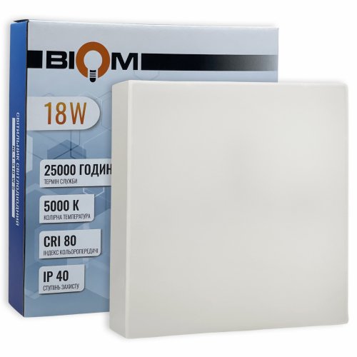 LED світильник накладний Biom 18W 5000К IP40 квадрат білий NL-1-S18-W-5 25792