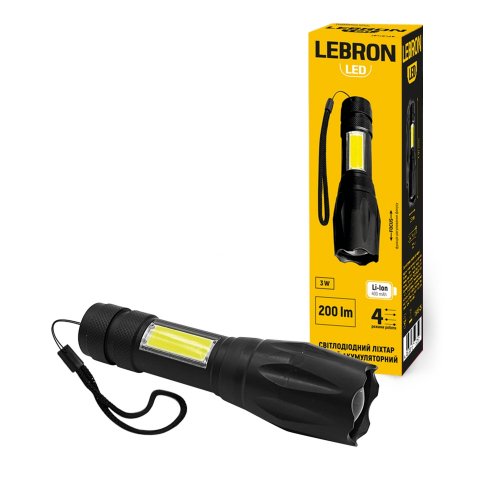 Фонарь ручной LED аккумуляторный Lebron L-HL-10185 3W 10000K USB+Type-C 15-15-25