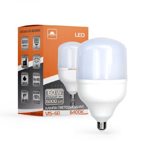 Світлодіодна LED лампа Євросвітло 60W Е27 + Е40 6400K (VIS-60-E40) 000040897