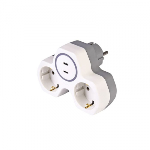 Трійник з заземленням Horoz GOLYAT-3+2Х USB Type-C 132-001-0003-010