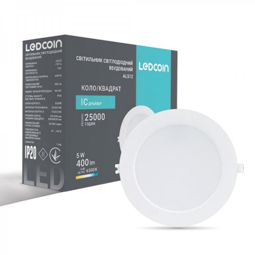 LED cветильник Ledcoin AL512 5W 6500К встраиваемый белый 7749