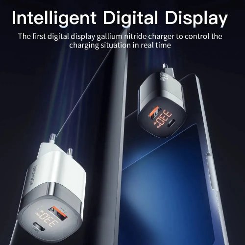 Сетевое зарядное устройство Essager Lingyun 33W GaN Digital Display A+C black el-33