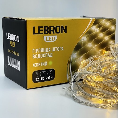 LED гирлянда Lebron штора водопад 2x2м 192LED 220В желтая 15-18-85