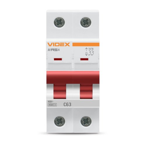 Автоматический выключатель Videx RESIST RS4 2п 63А С 4,5кА VF-RS4-AV2C63
