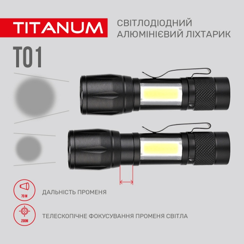 Портативный светодиодный аккумуляторный фонарик Titanum 120Lm 6500K IPX2 TLF-T01