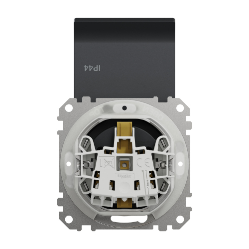 Розетка Schneider Sedna Design з заземленням, кришкою та шторками IP44 чорна SDD214024