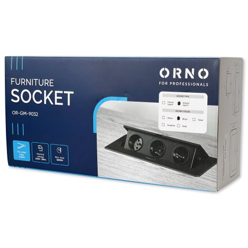 Розетка мебельная тройная ORNO 16А IP20 с заземлением черный OR-GM-9032(GS)/B 48-99-84
