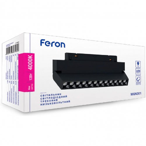 Магнітний трековий LED світильник Feron MGN301 12W 4000К 30 градусів чорний (MGN301-41936) 7611