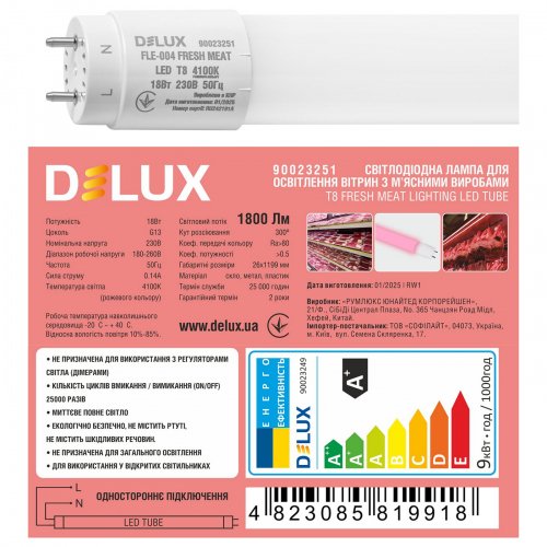 Світлодіодна LED лампа Delux FLE-004 18W G13 4100К 1200мм для підсвічування продуктових вітрин 90023251