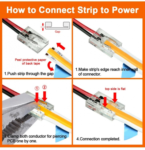 Конектор LT для світлодіодної стрічки COB 8мм 2pin з дротом 14см 22208