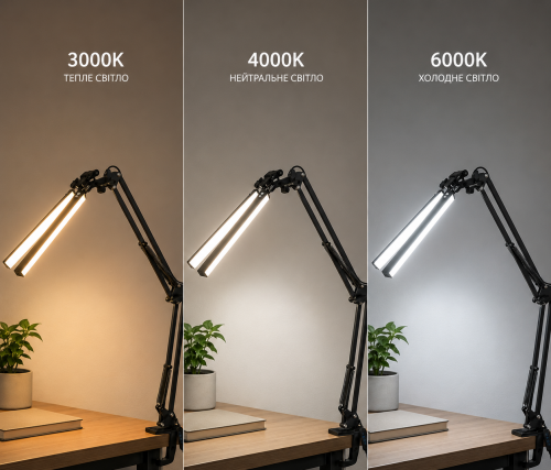 Настільна LED лампа ElectroHouse FocusPro 15Вт 3000К/4000К/6000К струбцина чорний EH-LMT-15B
